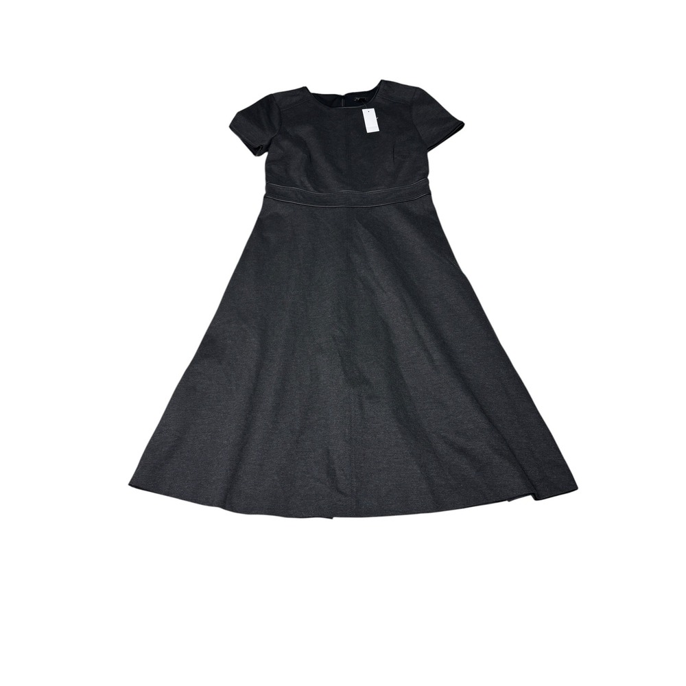 NWT Ann Taylor‎ Faux Leather Trim Fit Flare Dress Gray Ponte Knit Midi Womens  4